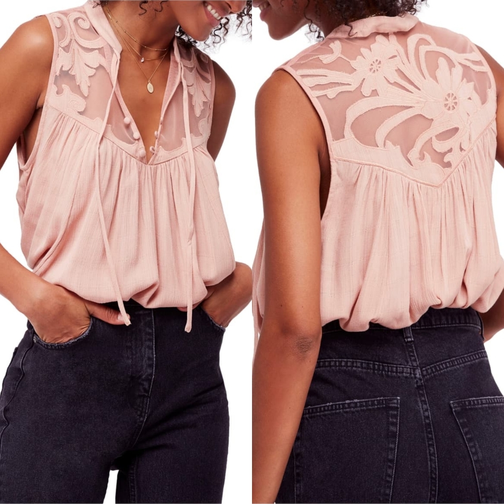 Free People Western Romance Embroidered Top
